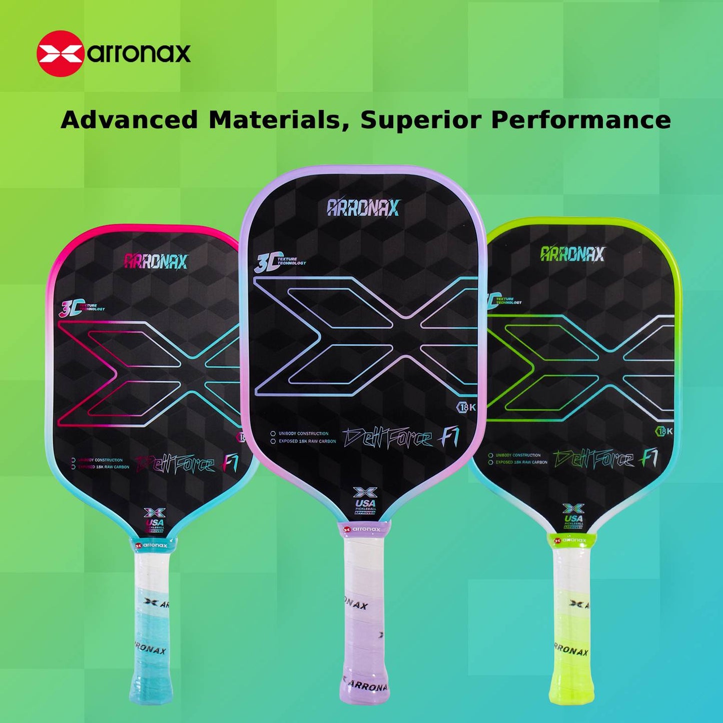 ARRONAX DELLFORCE F1 18K Carbon Fiber Control & Power Pickleball Paddle (16mm)