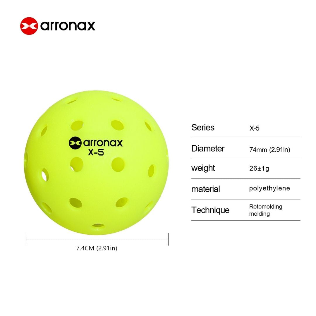 X-5 Elite Pro 40-Hole PE Tournament-Grade Pickleball 6-Pcs (Upgraded)
