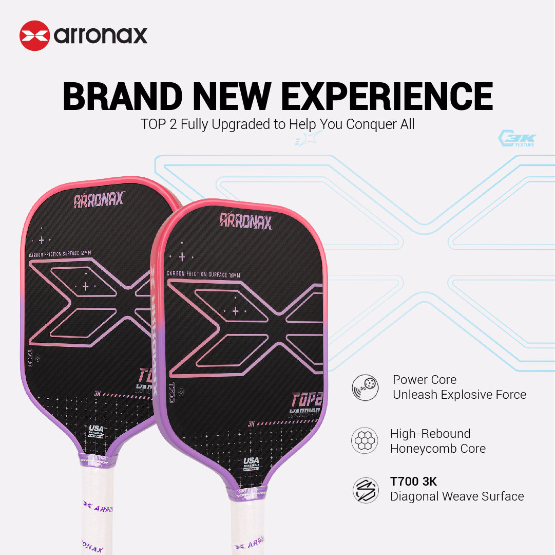ARRONAX TOP 2 Pickleball Paddle | 2025 Thermoformed EVA+PP Core | T700+3K Carbon Fiber | 16mm | Balance Style