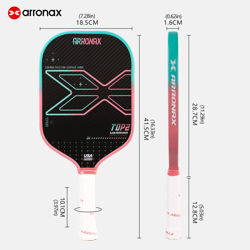 ARRONAX TOP 2 Pickleball Paddle | 2025 Thermoformed EVA+PP Core | T700+3K Carbon Fiber | 16mm | Balance Style