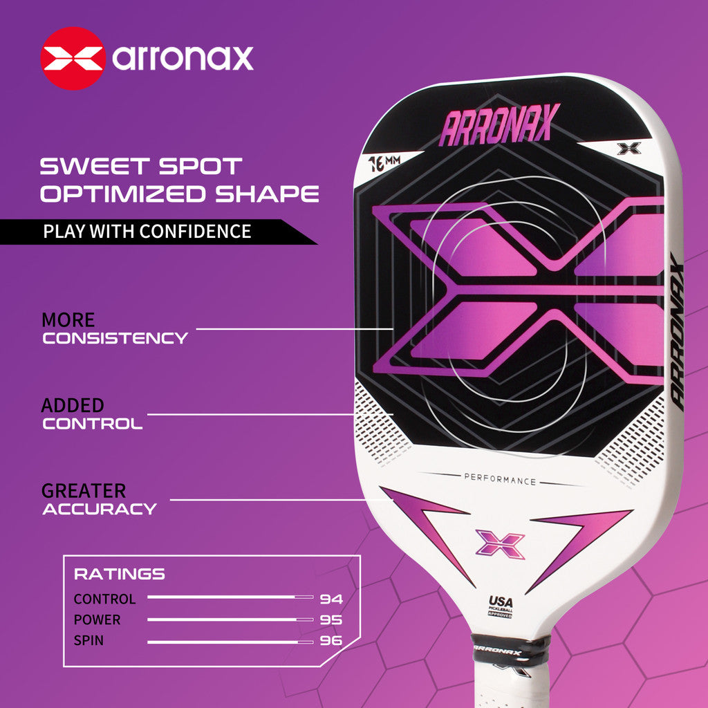 ARRONAX Performance X Carbon Fiber Pickleball Paddle – 16mm PP Honeycomb Core, Long Face Design - Arronax.