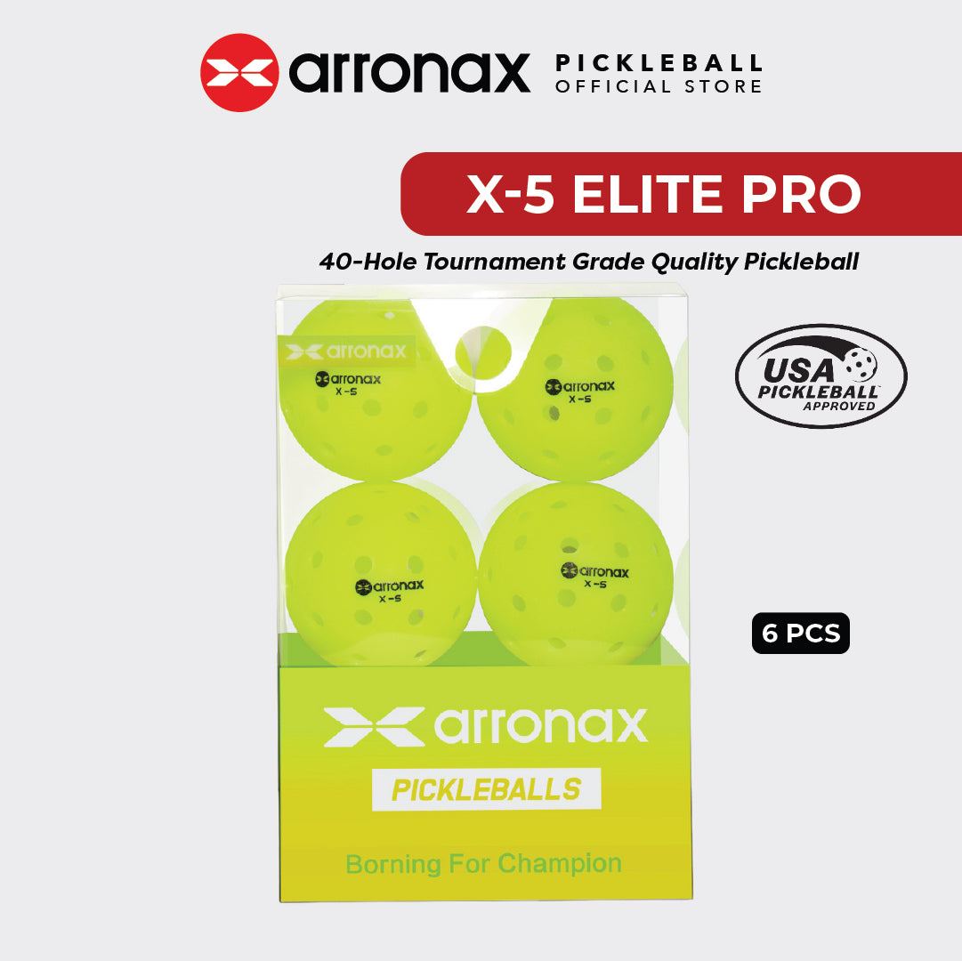 X-5 Elite Pro 40-Hole PE Tournament-Grade Pickleball 6-Pcs (Upgraded)