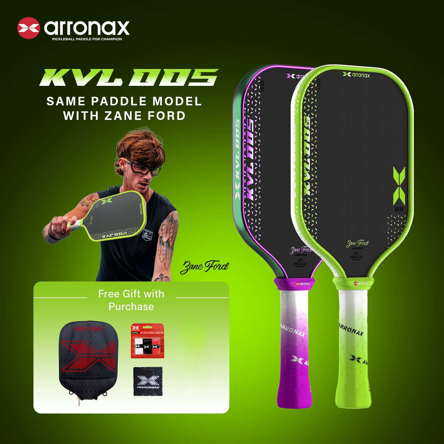 Arronax KVL005 Foam Core T800 Carbon Fiber Pickleball Paddle 16mm