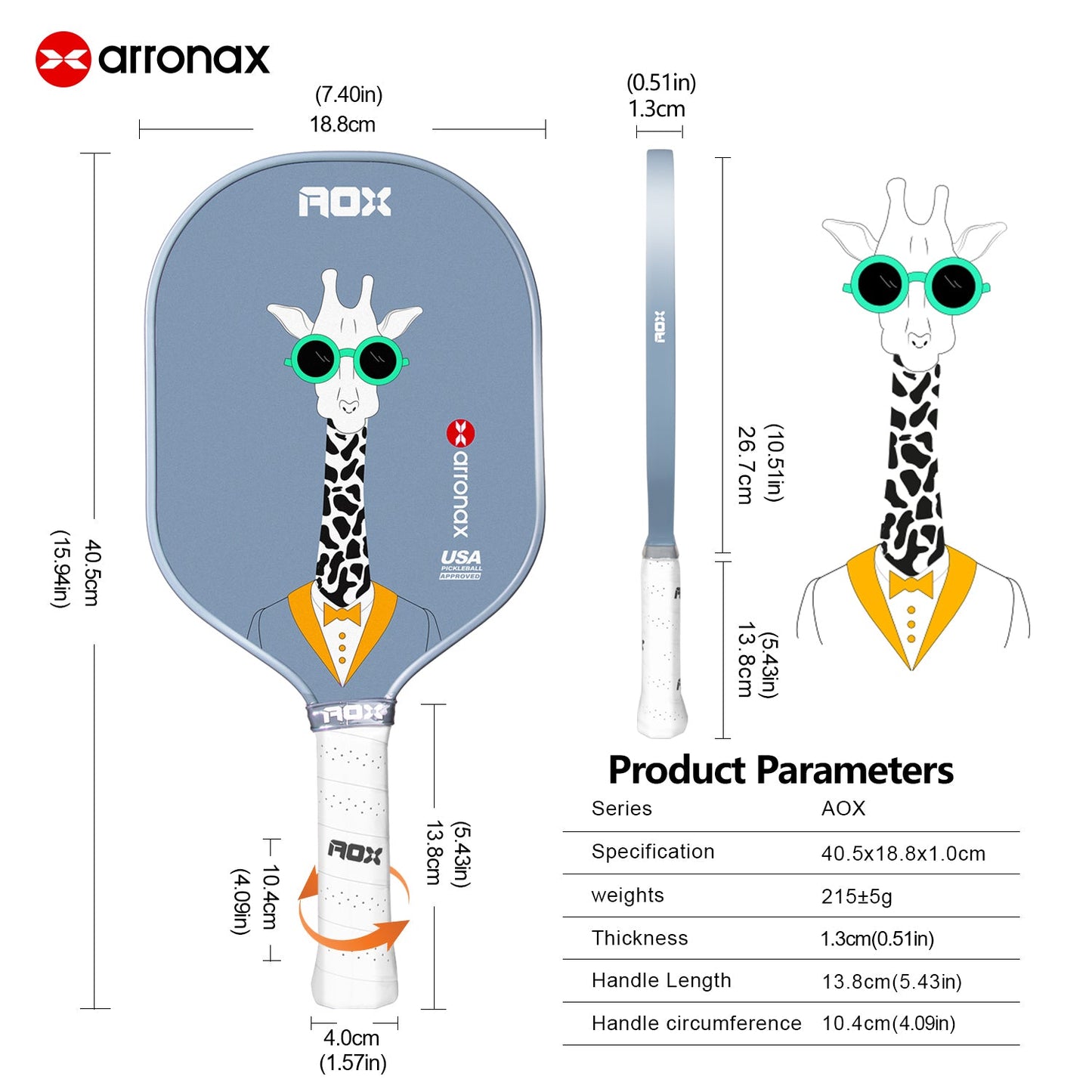 ARRONAX Kids Pickleball Paddle – Lightweight 13mm Fiberglass Junior Paddle for Kids (215g ±)