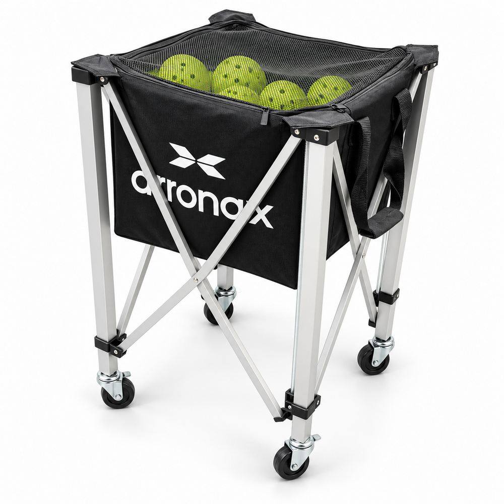 ARRONAX Foldable Pickleball Training Ball Basket with Wheels | Portable Coaching Ball Cart & Mesh Zip Cover
