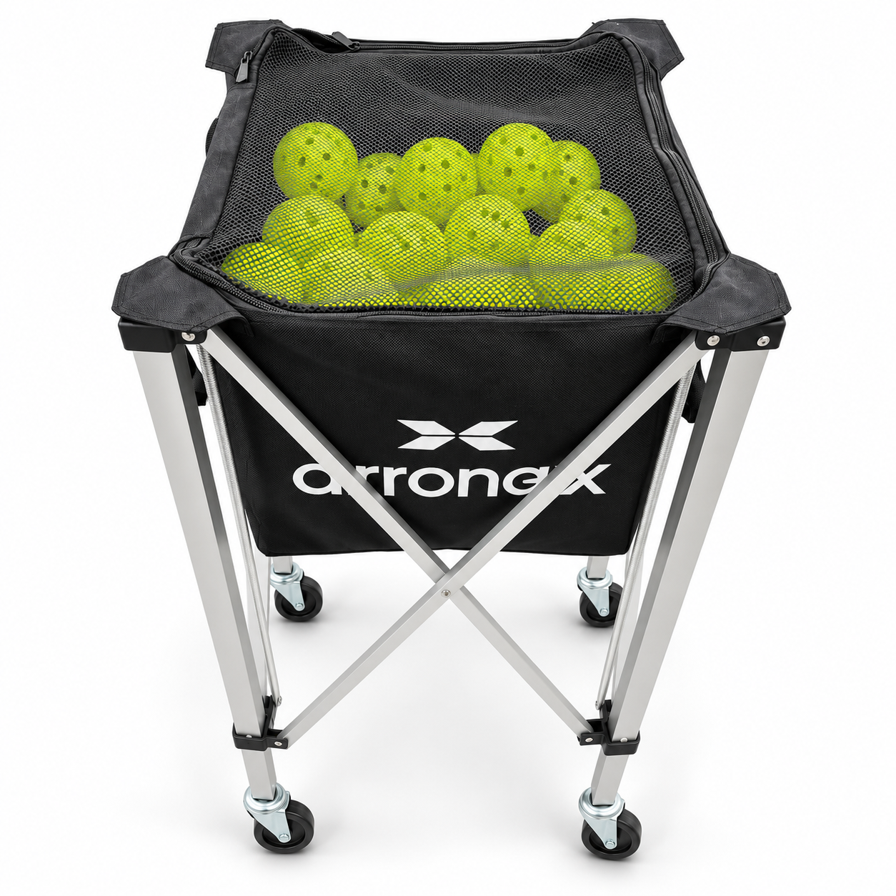 ARRONAX Foldable Pickleball Training Ball Basket with Wheels | Portable Coaching Ball Cart & Mesh Zip Cover