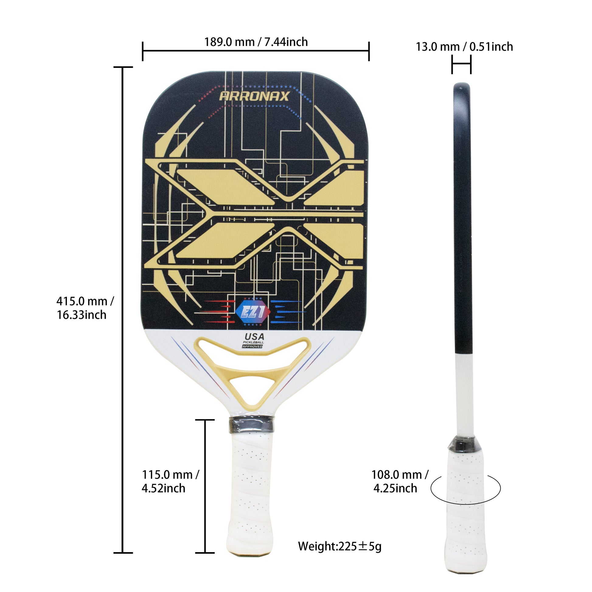 Performance EZ1 Carbon Fiber Pickleball Paddle (13mm) - Arronax.