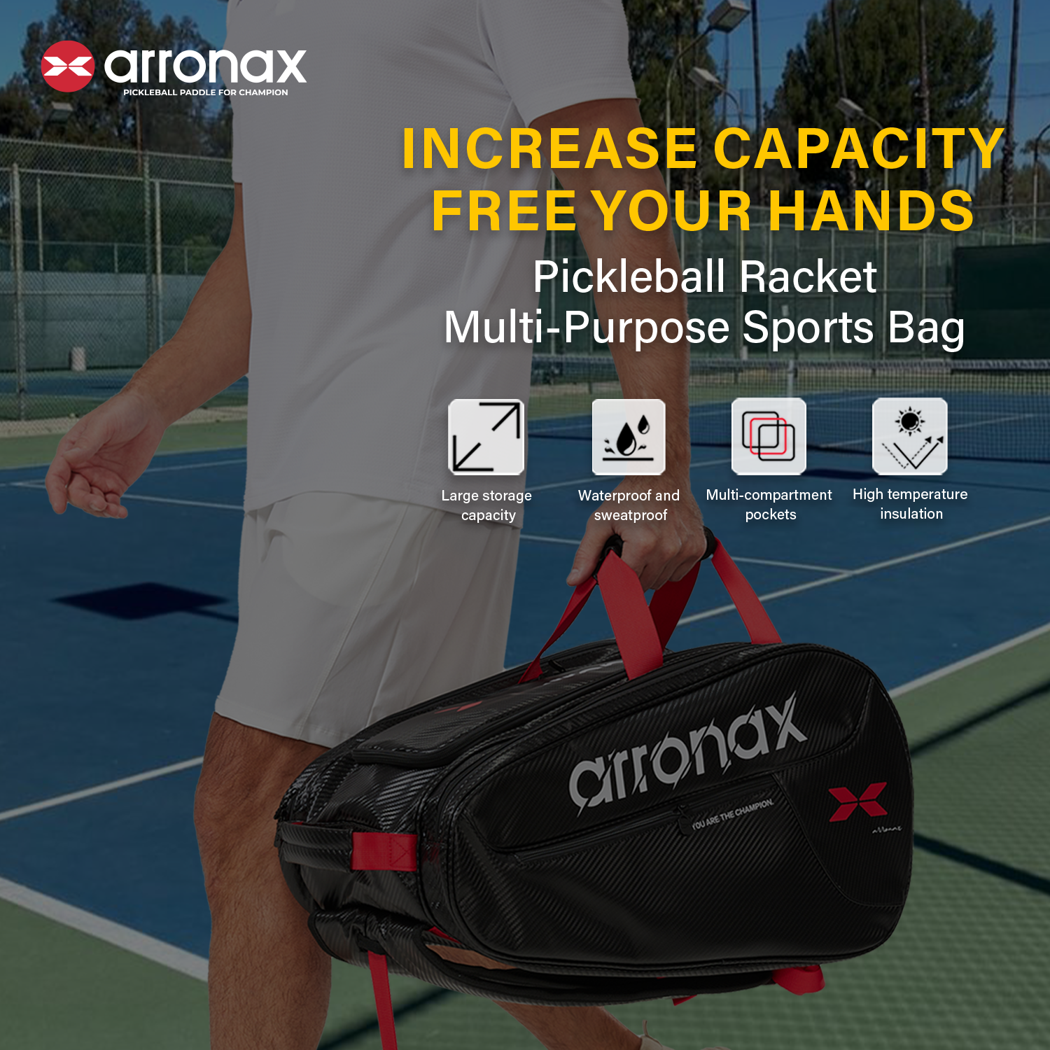 ARRONAX AOX99 Pickleball Backpack - Carbon PU Insulated, Multifunctional Dual-Shoulder Design for Men and Women
