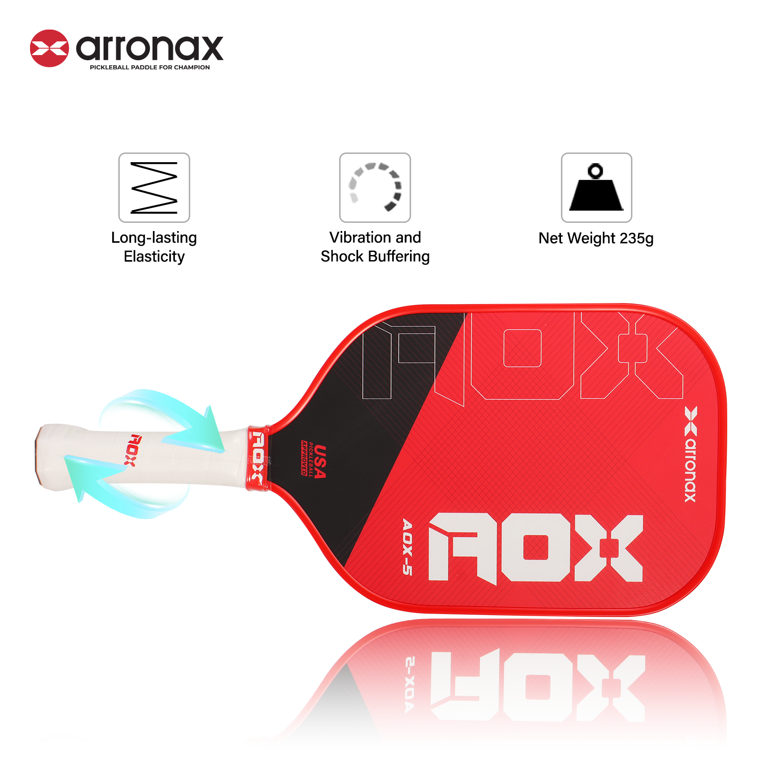 ARRONAX AOX-5 Series Fiberglass Pickleball Paddle - Cold Press Cut Design for Beginners