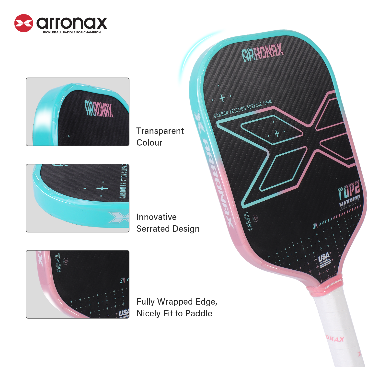 AOX85 ARRONAX Transparent Edge Guard Tape for Pickleball Paddle – Full Coverage Protective Strip (3pcs Pack)