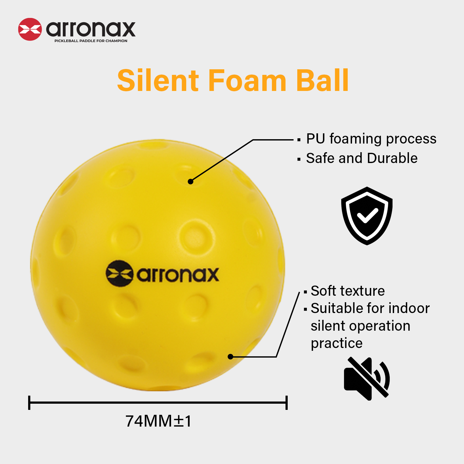 ARRONAX Silent Pickleball Training Ball – Soft PU Foam Design, 60% Noise Reduction for Indoor & Home Practice