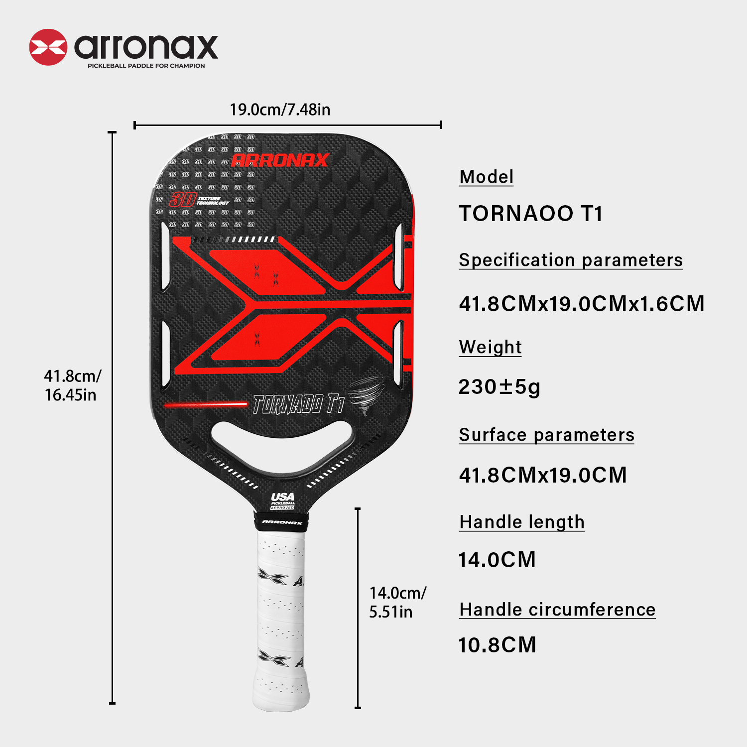 Tornado T1 Carbon Fiber Pickleball Paddle (16mm)