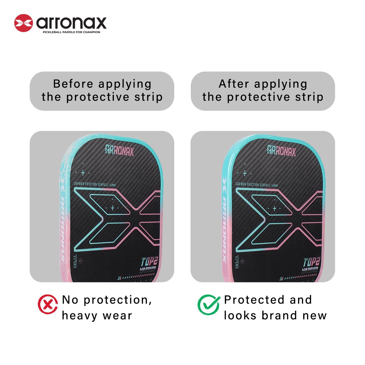 AOX85 ARRONAX Transparent Edge Guard Tape for Pickleball Paddle – Full Coverage Protective Strip (3pcs Pack)