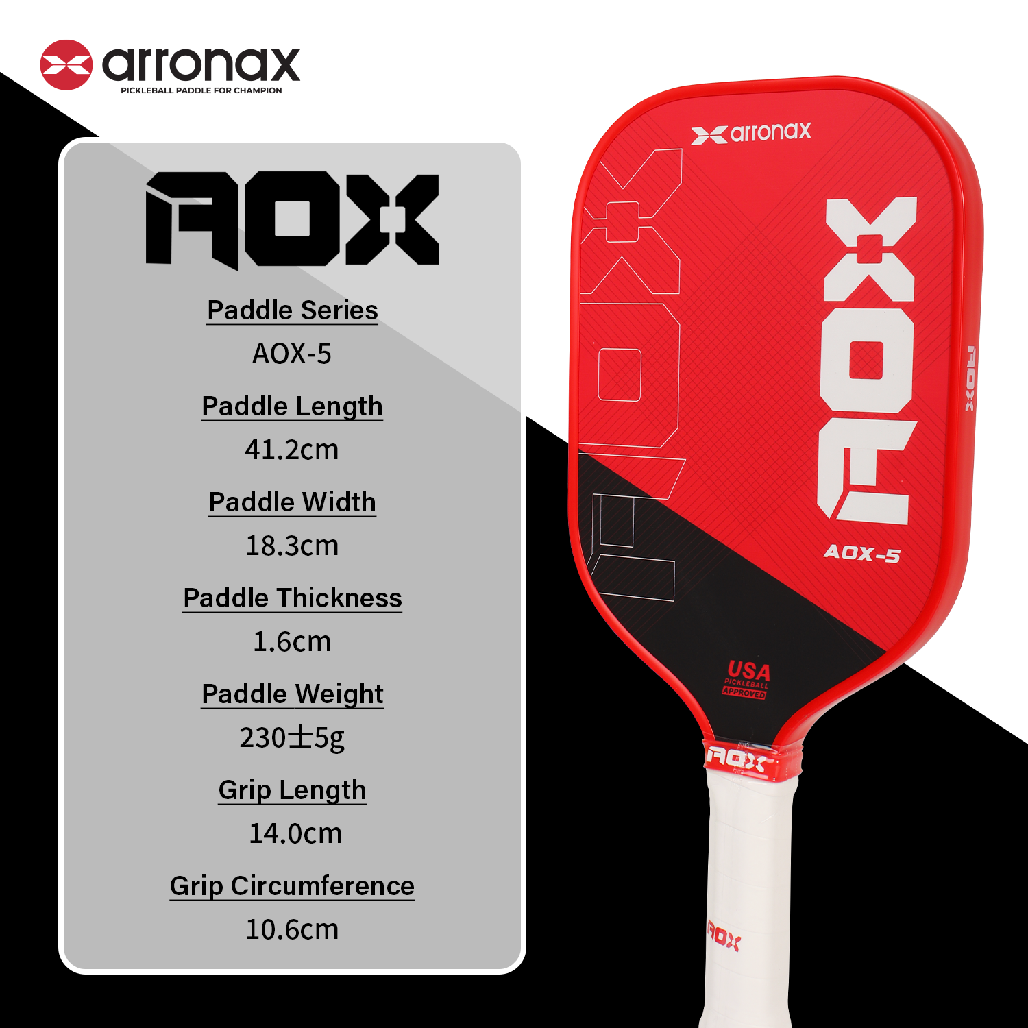 ARRONAX AOX-5 Series Fiberglass Pickleball Paddle - Cold Press Cut Design for Beginners