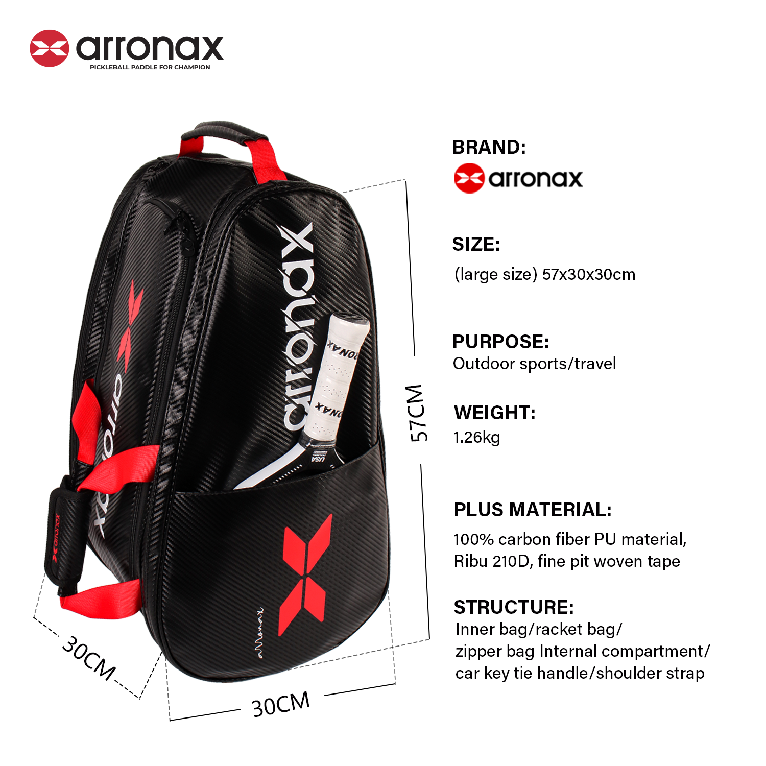 ARRONAX AOX99 Pickleball Backpack - Carbon PU Insulated, Multifunctional Dual-Shoulder Design for Men and Women
