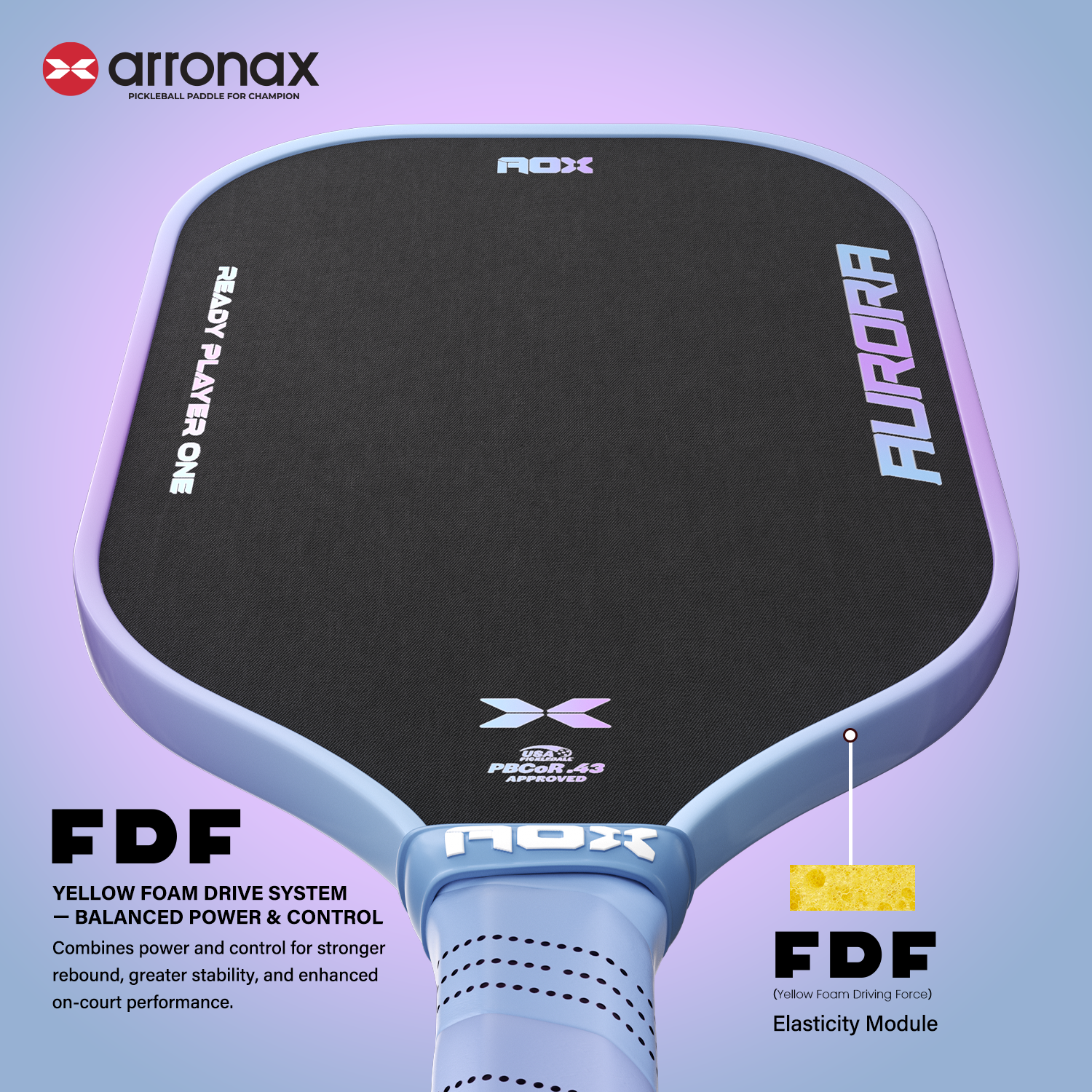 Arronax AURORA T700 Carbon Fiber Pickleball Paddle | FDF Yellow Foam Drive System | USA Pickleball Approved