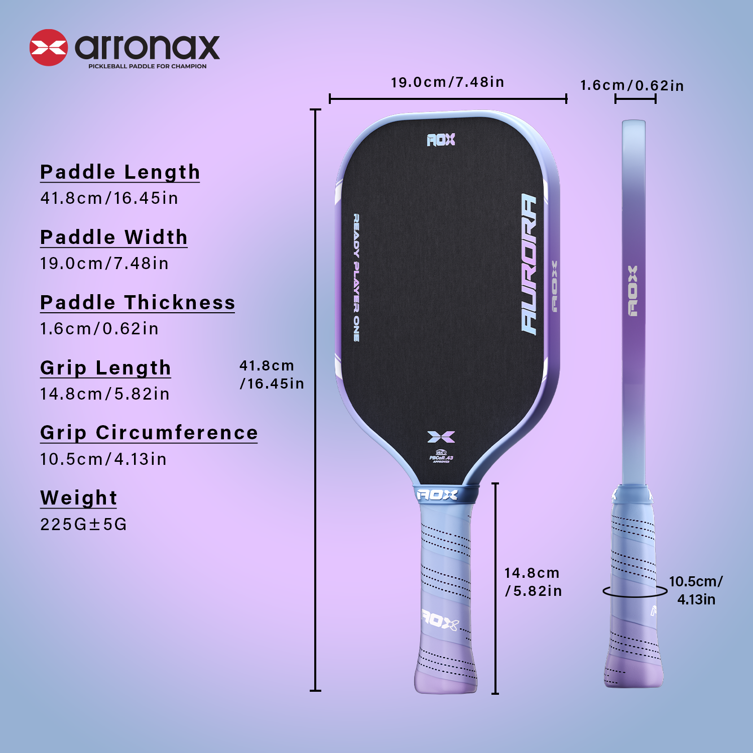 Arronax AURORA T700 Carbon Fiber Pickleball Paddle | FDF Yellow Foam Drive System | USA Pickleball Approved