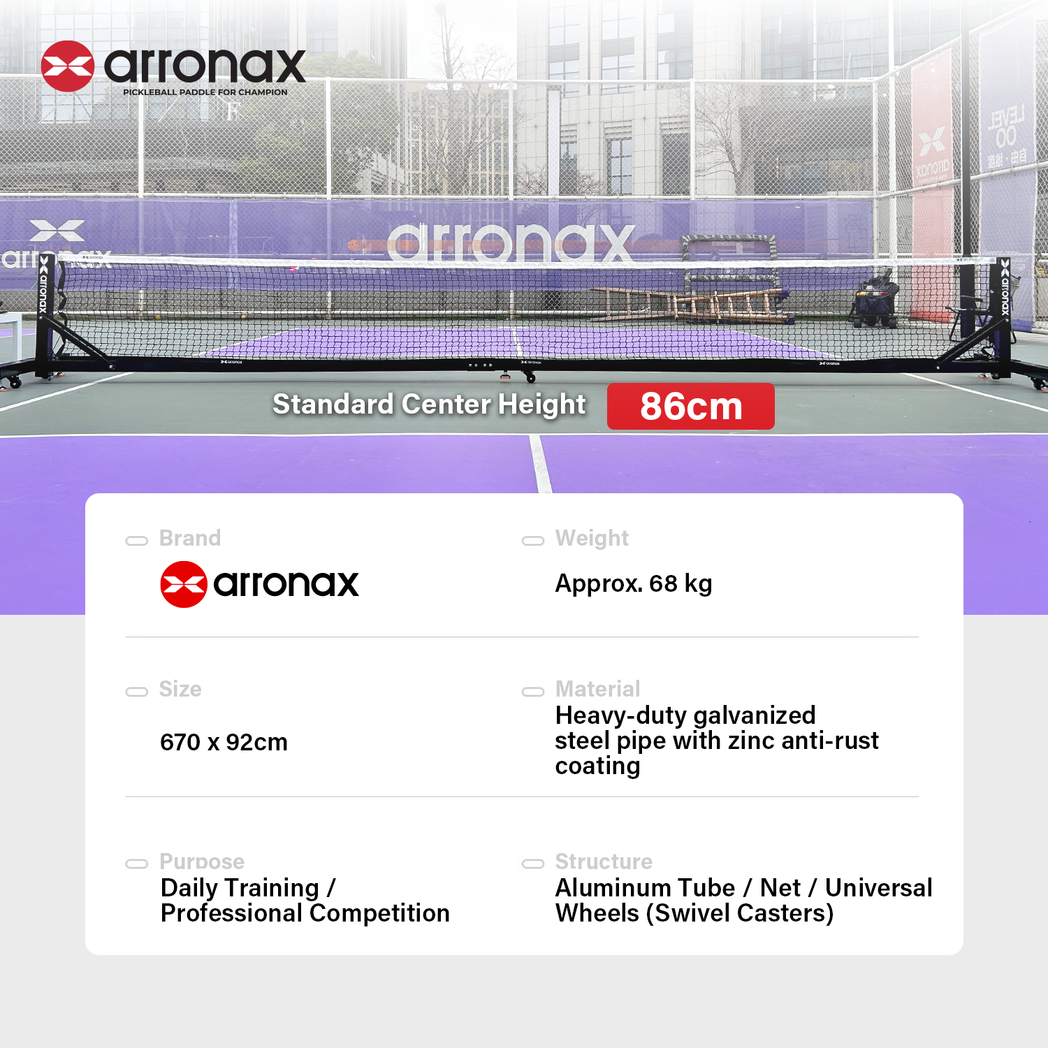 ARRONAX Tournament-Grade Pickleball Net Heavy-Duty Galvanized Steel Frame with 360° Wheels and All-Weather Durability