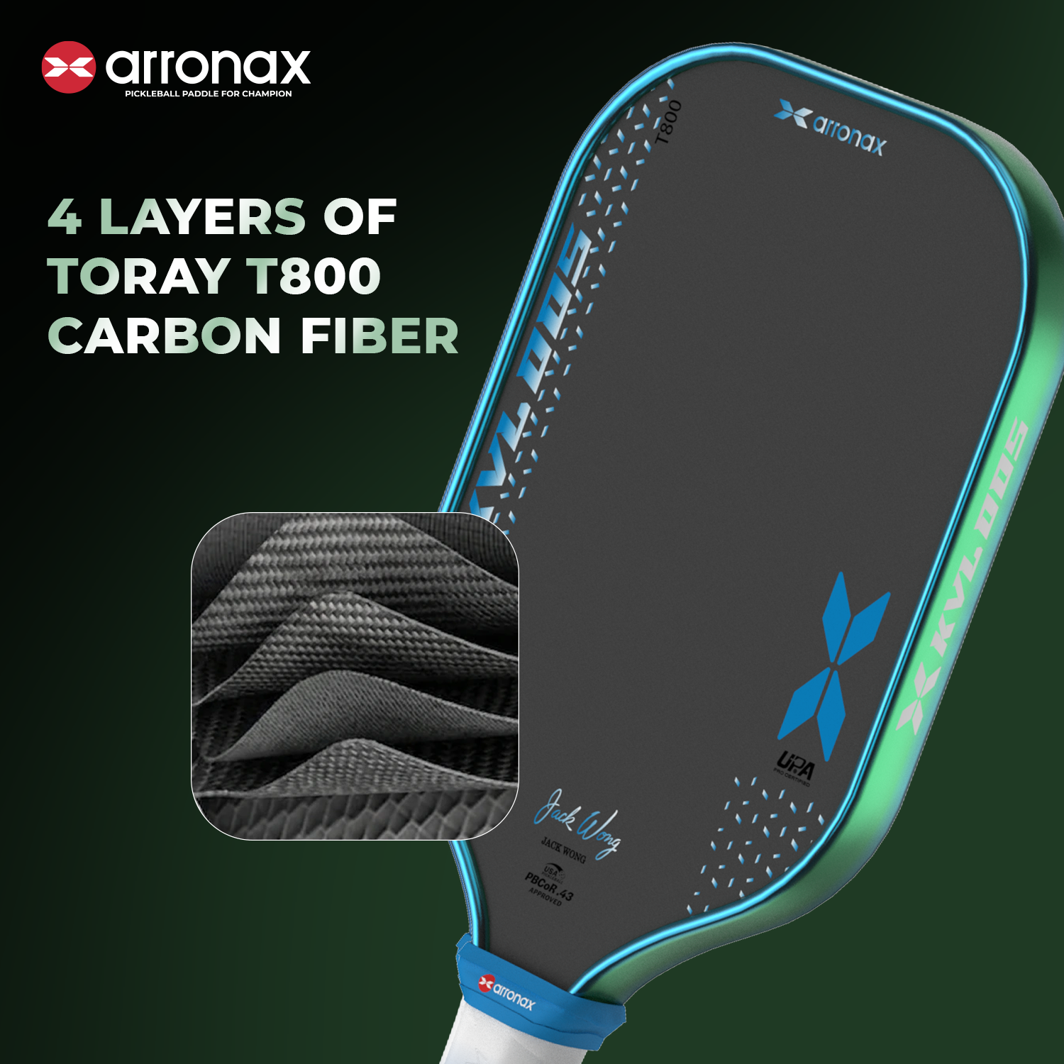 Arronax KVL005 Foam Core T800 Carbon Fiber Pickleball Paddle 16mm
