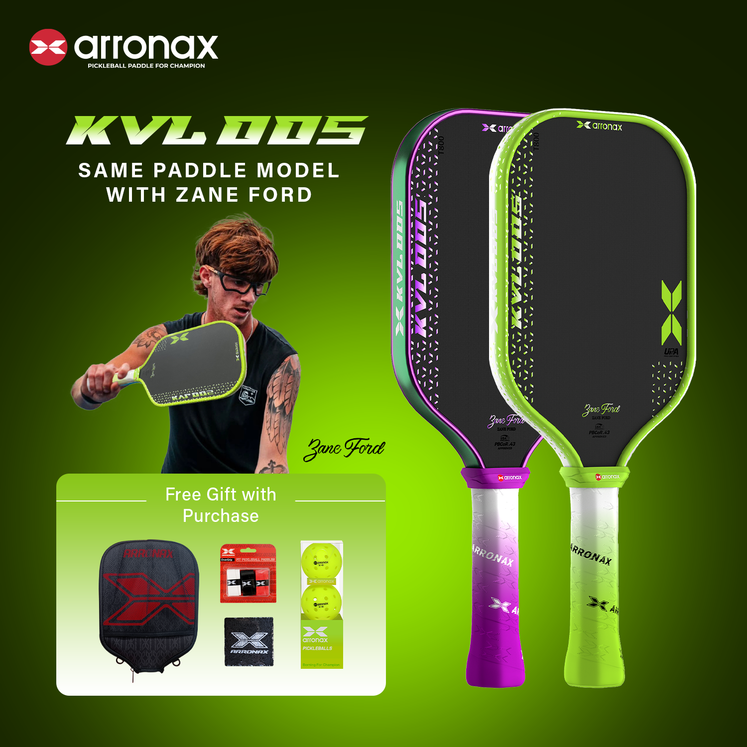 Arronax KVL005 Foam Core T800 Carbon Fiber Pickleball Paddle 16mm