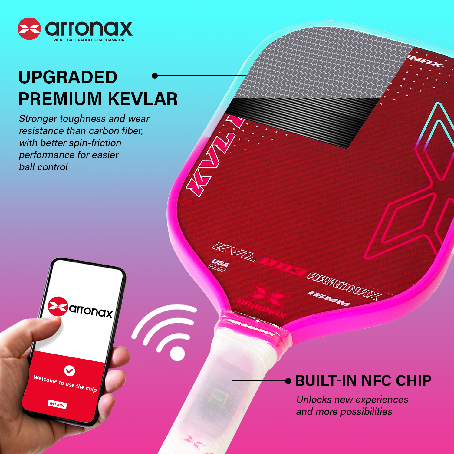 ARRONAX KVL003 Upgraded Premium Kevlar Pickleball Paddle (16mm)