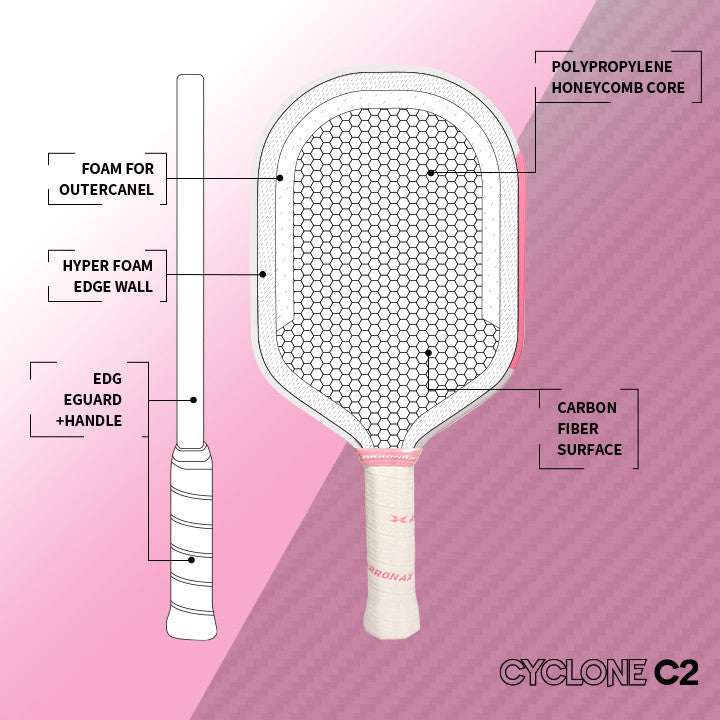 ARRONAX Cyclone C2 Thermoformed 3K Carbon Pickleball Paddle - Spin & Attack 16mm