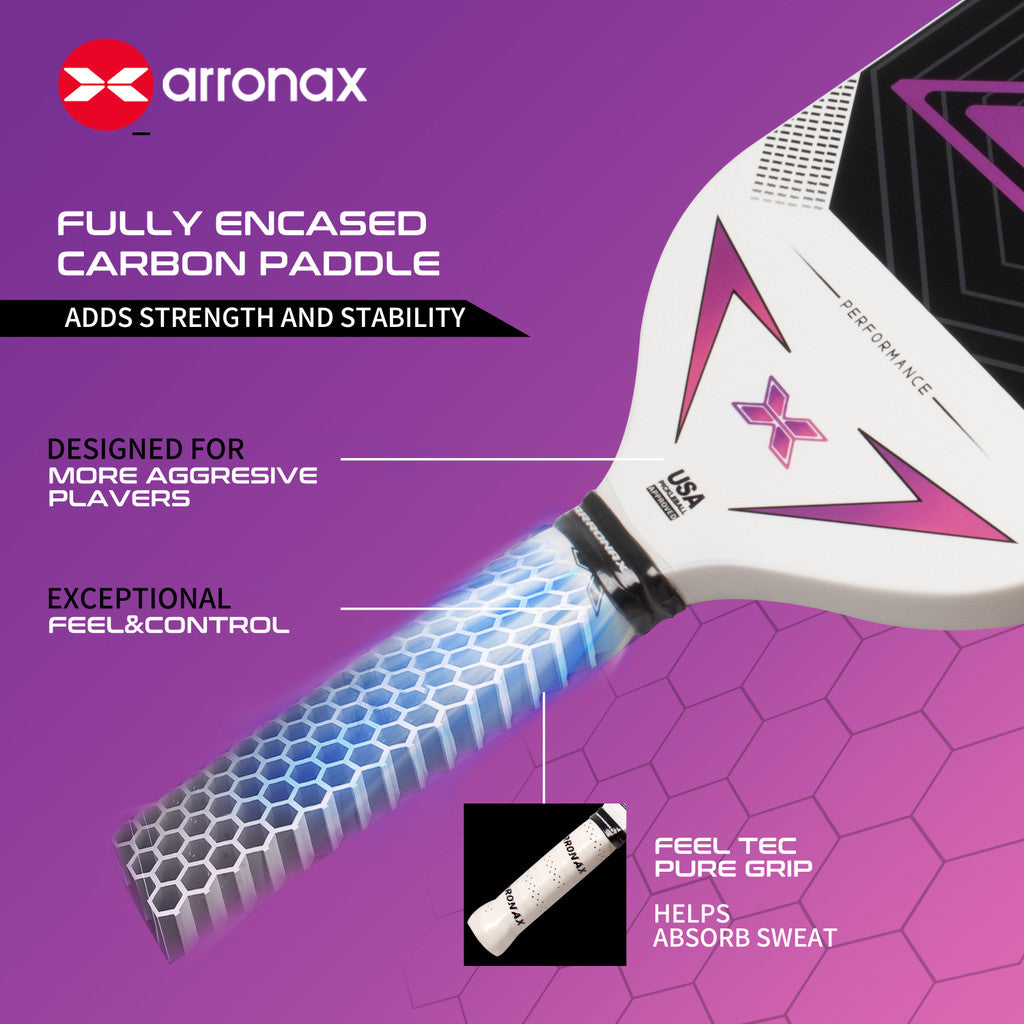 ARRONAX Performance X Carbon Fiber Pickleball Paddle – 16mm PP Honeycomb Core, Long Face Design - Arronax.